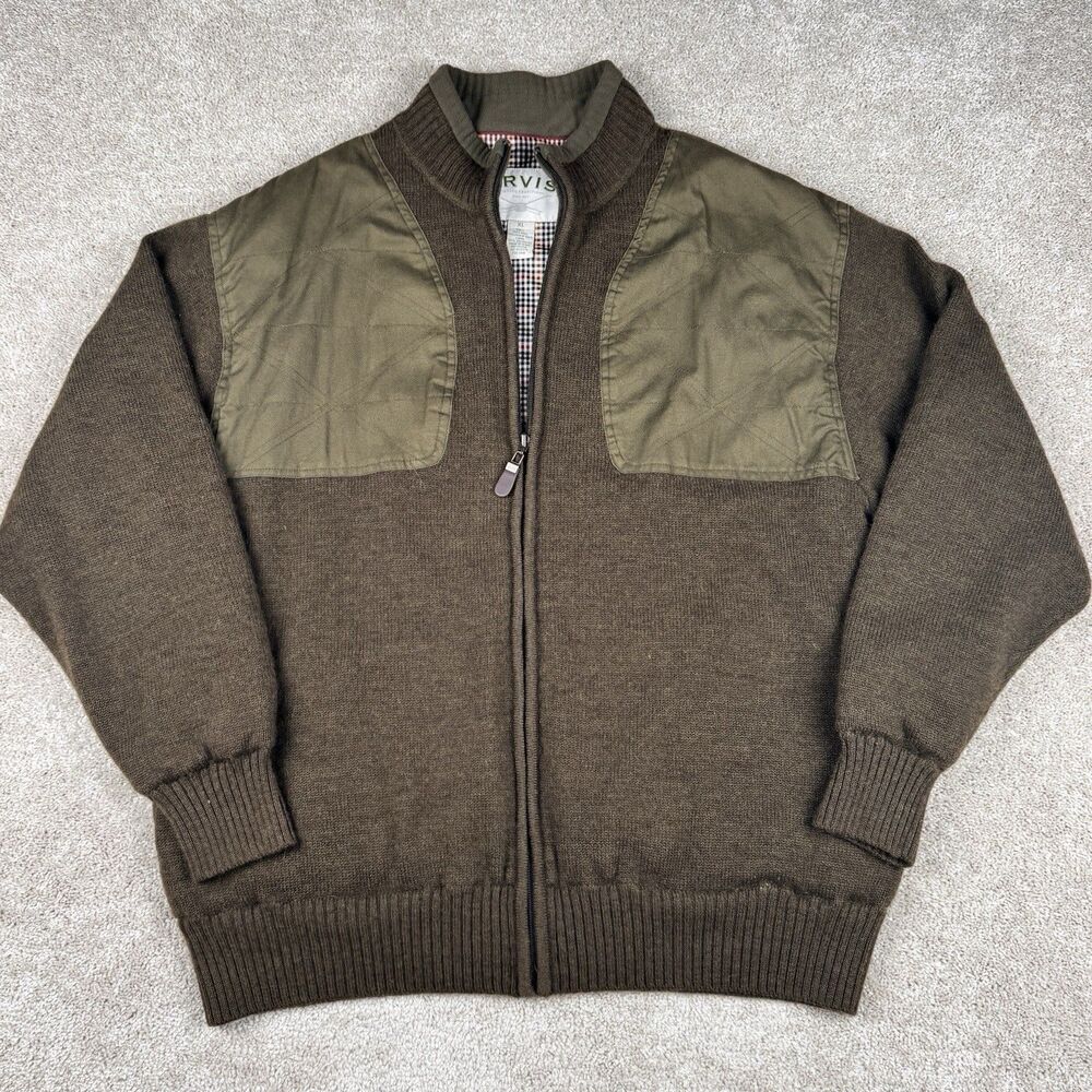 Orvis Field Shooting Jacket Green Mens XL 00s FullZip Wool Sweater Lined Hunting
